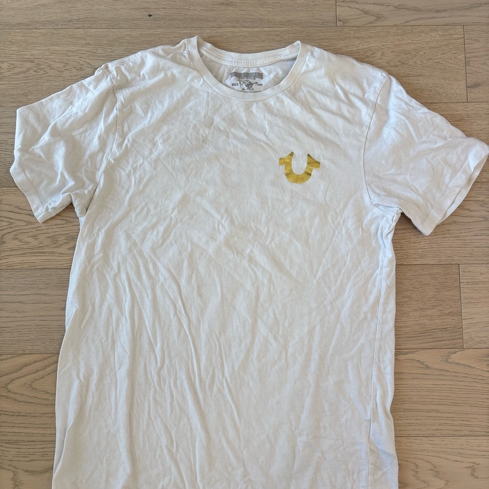 True Religion White Tee with Gold Logo